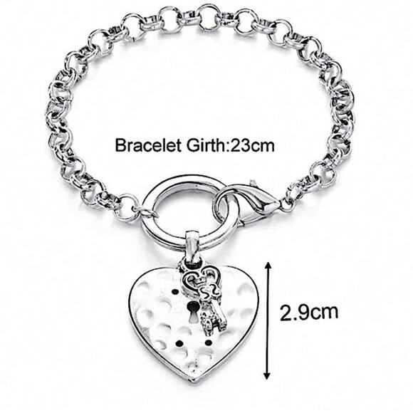 Stainless Steel Heart Bracelet Chain Link Statement Cuban - Picture 4 of 4